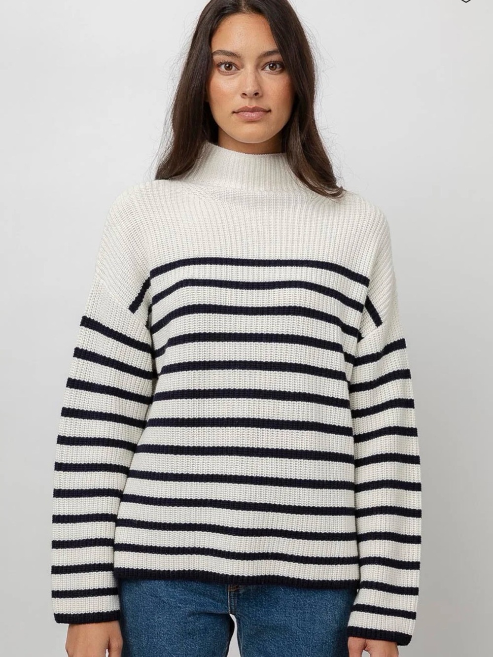 Rails White & Black Striped Mock Neck Sweater